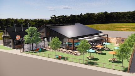 This rendering of the Heim Barbecue in Hudson Oaks, Texas, shows the restaurant, covered...