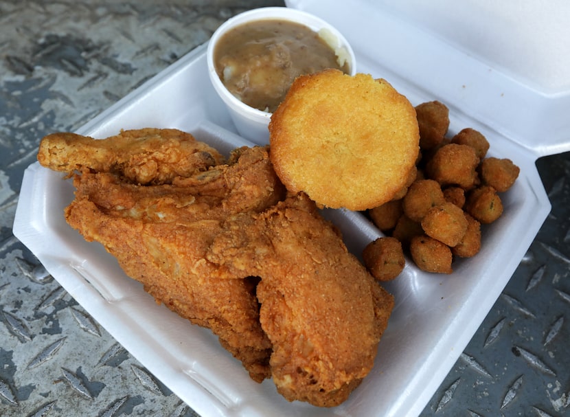 The fried chicken plate at Drew's Place