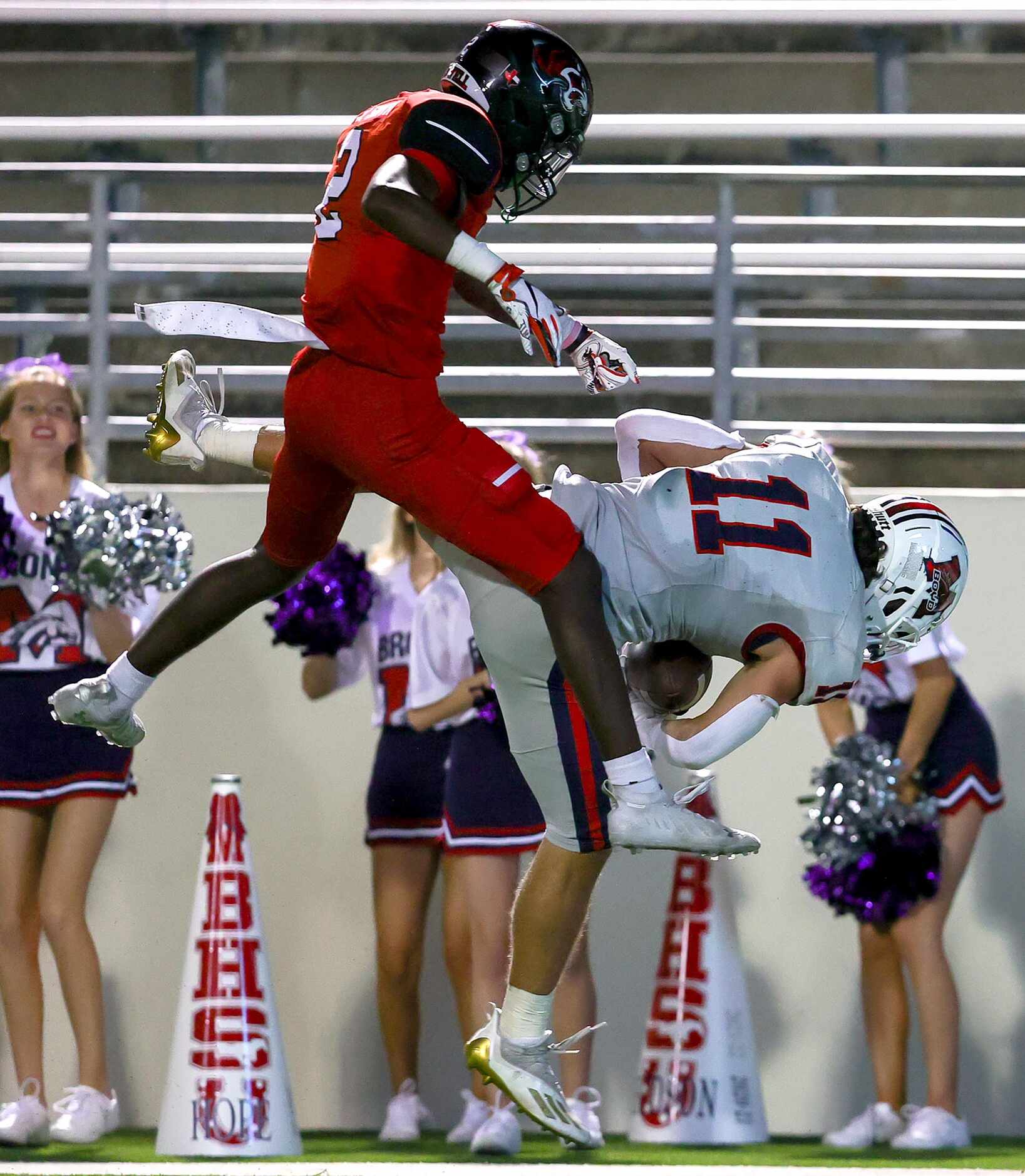 McKinney Boyd wide receiver Caden Park (11) comes up with a great reception against Denton...