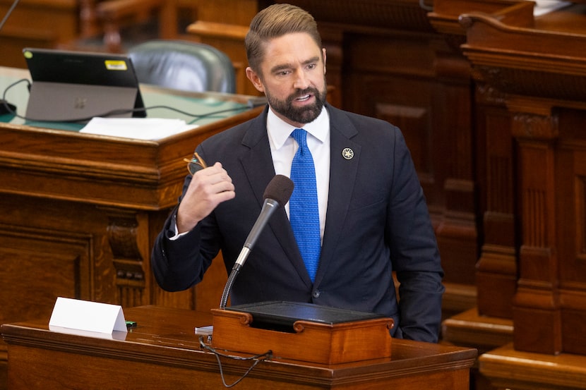 Rep. Jeff Leach, R-Allen, speaks during the prosecution’s closing arguments during day 9 of...