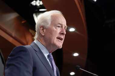 Sen. John Cornyn, R-Texas, speaks to the media during a press conference on the border,...