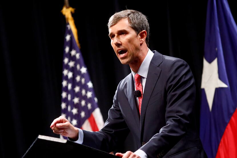 Rep. Beto O'Rourke (D-TX) makes a statement during a debate with Sen. Ted Cruz (R-TX) at...