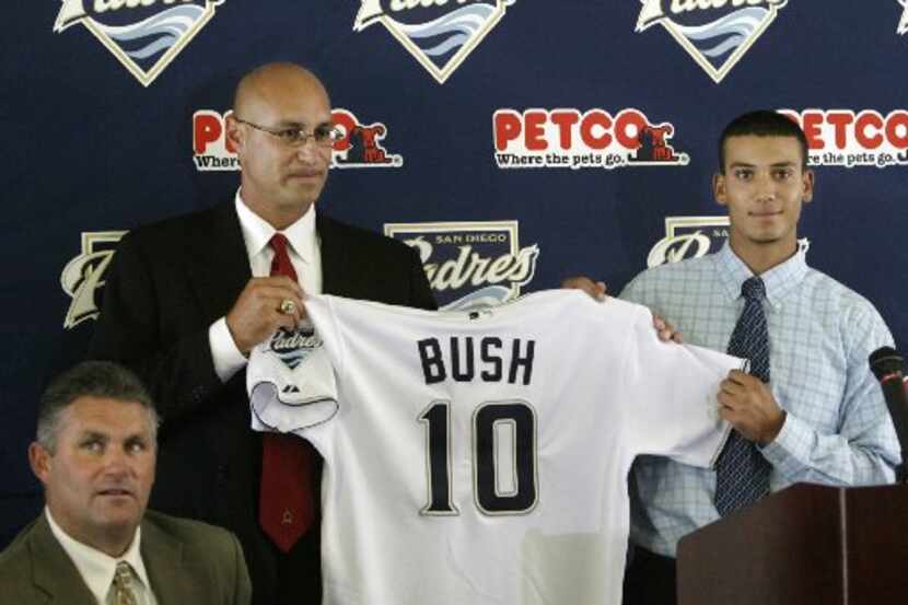 San Diego Padres director of scouting, Bill Gayton, and the teams' number one draft choice,...