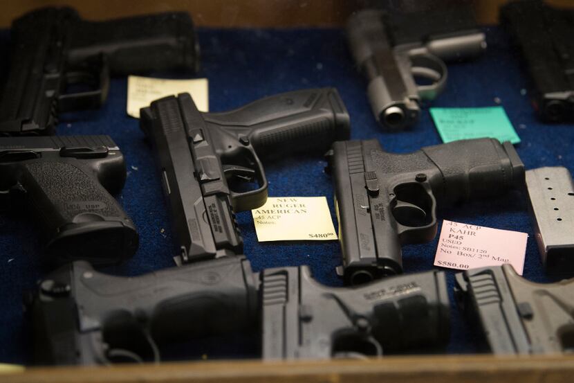 Pistols for sale at TargetMaster in Garland, Texas, on Friday. MUST CREDIT: Photo for The...