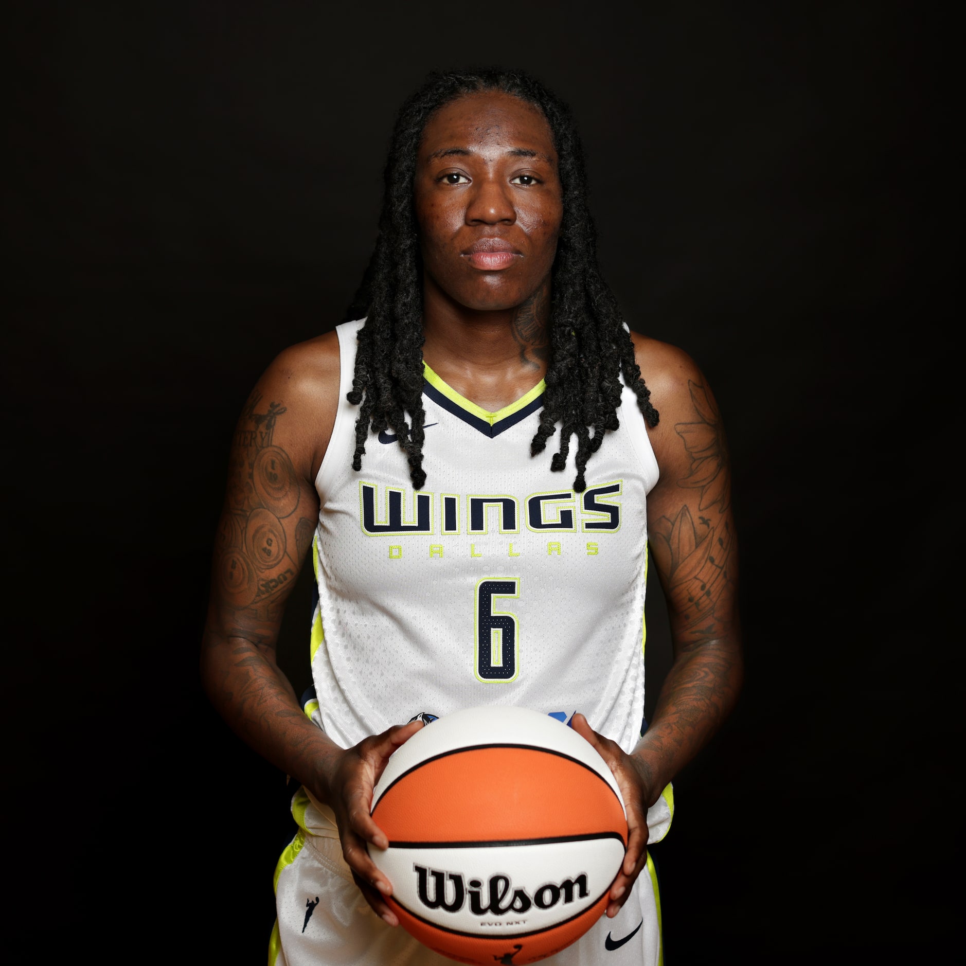 #6 Natasha Howard with The Dallas Wings poses for a photograph at College Park Center in...