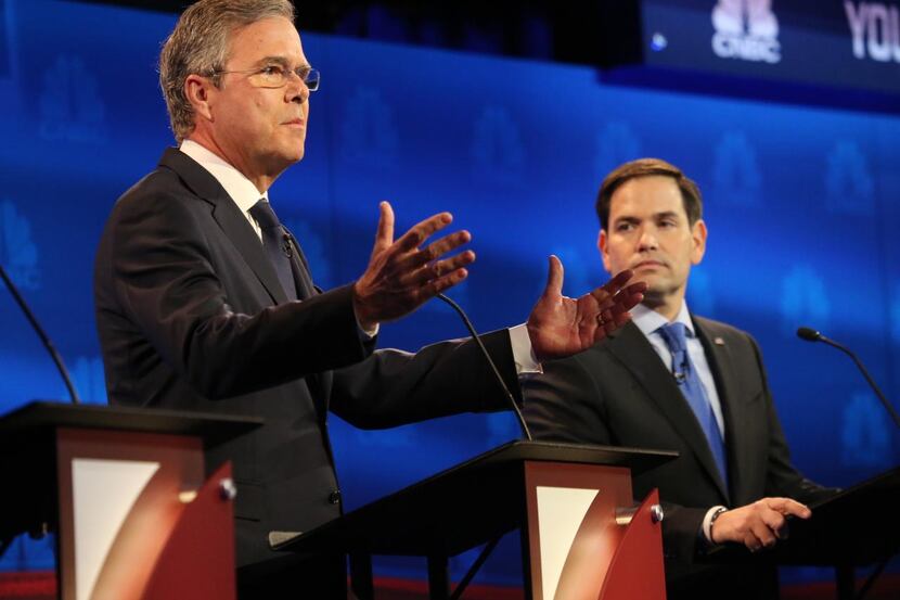 
Sen. Marco Rubio and Jeb Bush during the debate of Republican presidential hopefuls at the...