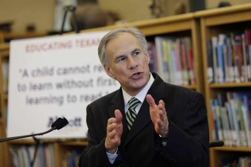 Texas Attorney General Greg Abbott addresses his supporters during his 10 city tour around...