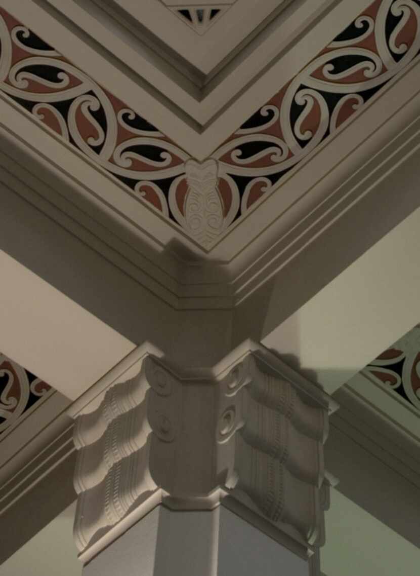 The ceiling of the art deco ASB Bank building, which sports curlicue Maori motifs, in...