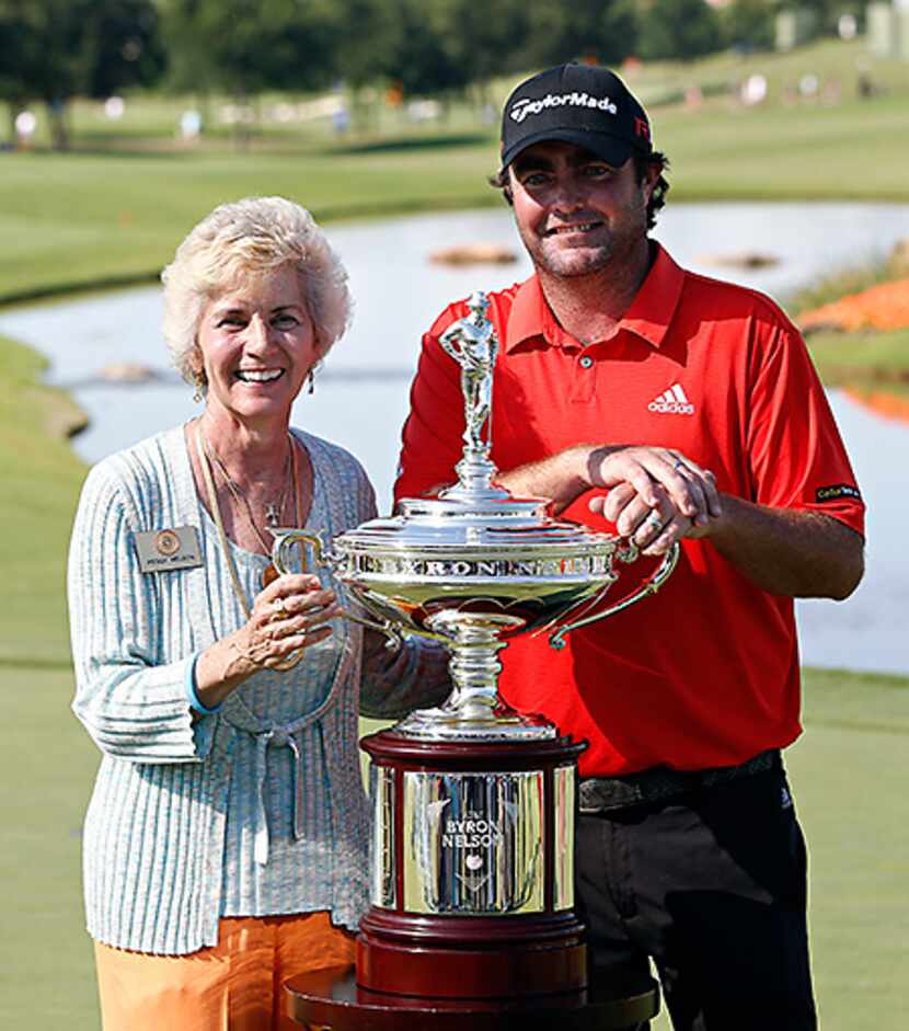  Peggy Nelson and Steven Bowditch during the trophy presentation after winning the AT&T...