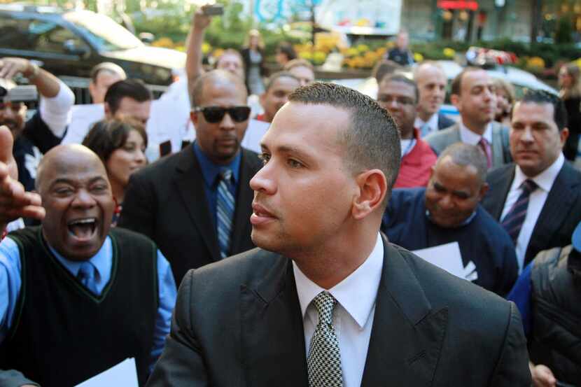 FILE - In this Oct. 1, 2013, file photo, New York Yankees' Alex Rodriguez arrives at the...