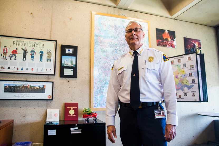 Dallas Fire-Rescue Chief David Coatney  poses for a portrait in his office on Sept. 27,...