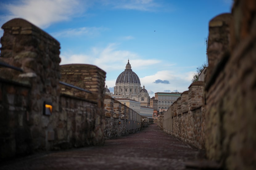 A view of the elevated secret narrow 800-meter corridor, known as "Passetto", that runs atop...