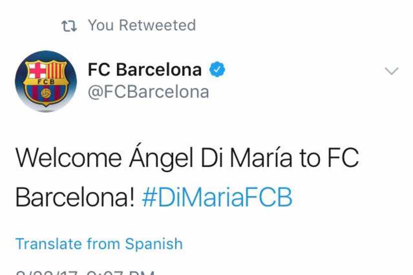 Captura de pantalla de la cuenta de Twitter del Barcelona donde se la hackeó para anunciar...