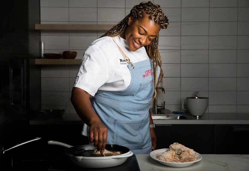 Tiffany Derry of Roots Chicken Shack fries chicken on Tuesday, February 4, 2020 at The...