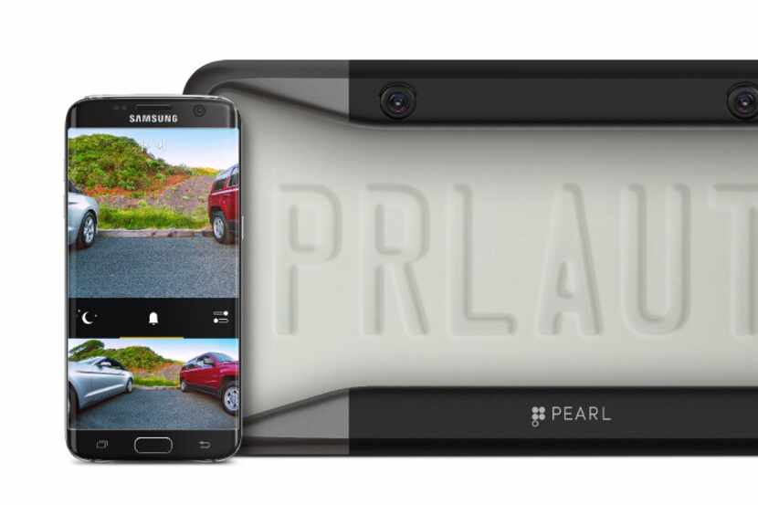 Pearl RearVision backup camera with Android phone showing the app.