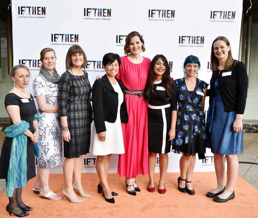 Geena Davis, fourth from right, actor and founder of the Geena Davis Institute on Gender in...