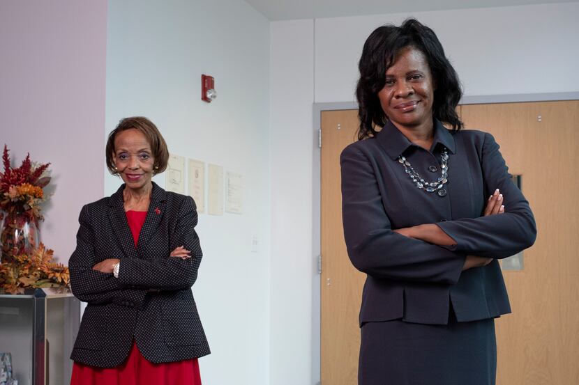 Head Start of Greater Dallas Chief Executive Officer Kathryn McCartney, left, and board...