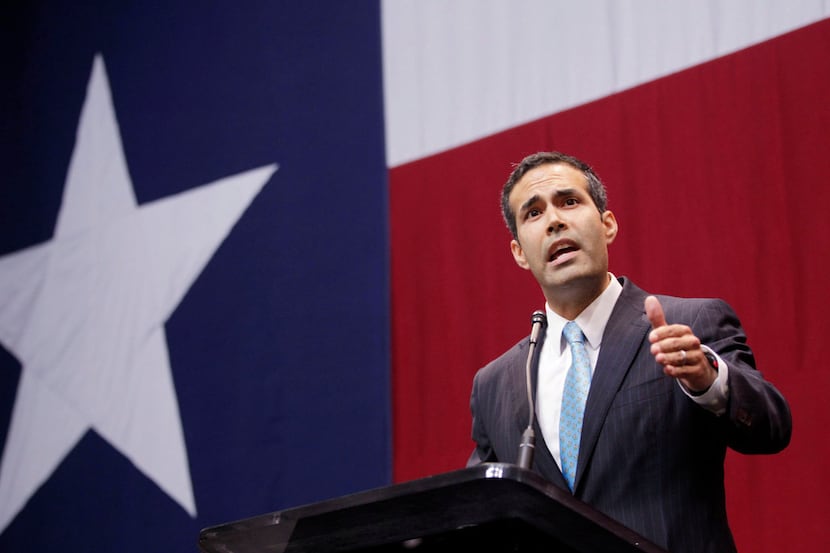 Texas Land Commissioner George P. Bush speaks at Texas Gov. Greg Abbott's election party in...