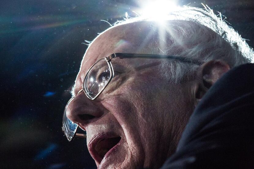 
Democratic presidential hopeful Sen. Bernie Sanders speaks at a campaign rally in New...