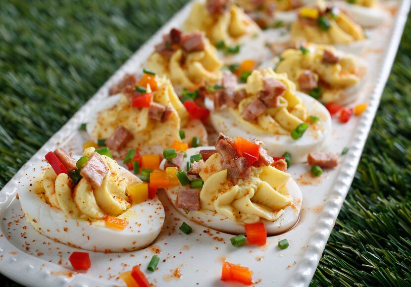Andouille Sausage and Peppers Deviled Eggs 