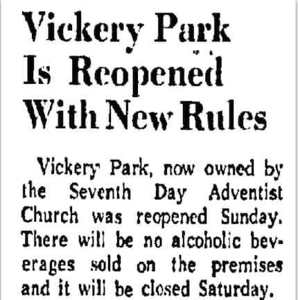 A small item in The Dallas Morning News announced Vickery Park's reopening in 1971.