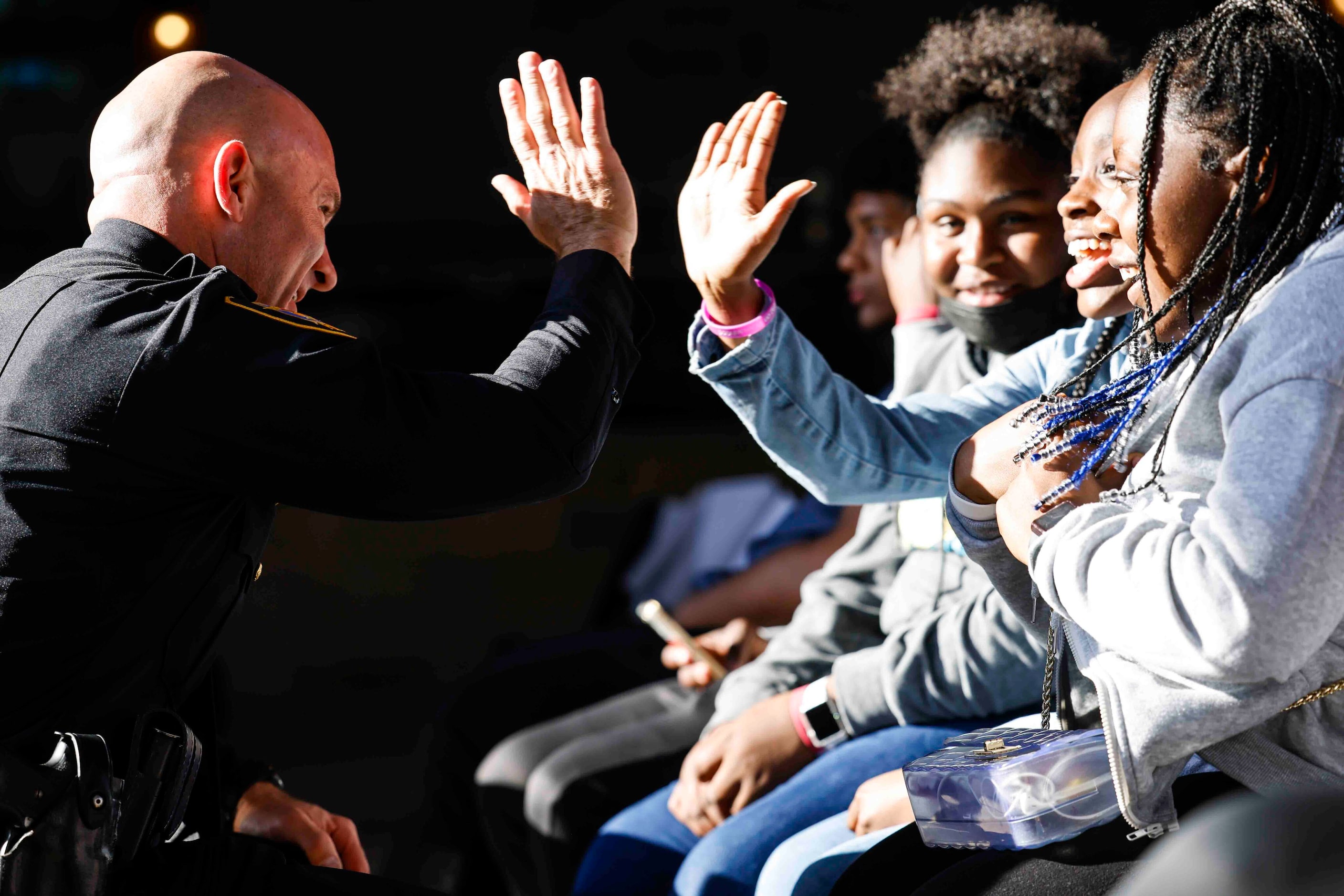 Fort Worth Police Chief Chief Noakes, left, hi5’s Akela Larzeia, center, as Aliya Larzia,...