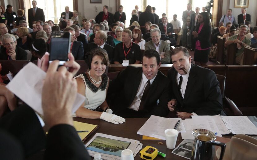 Shelley Shook, left,  and her husband Toby Shook, who plays Lee Harvey Oswald's attorney,...