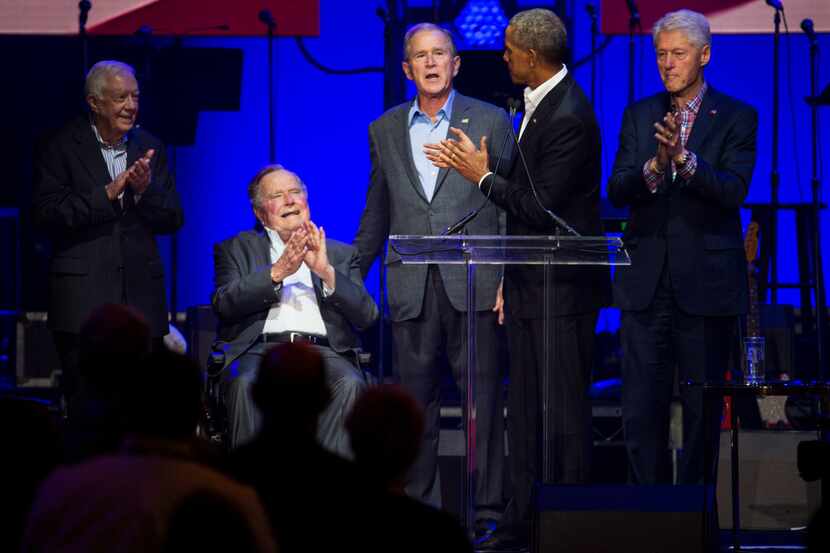 Former presidents Jimmy Carter, George H.W. Bush, George W. Bush, Barack Obama and Bill...