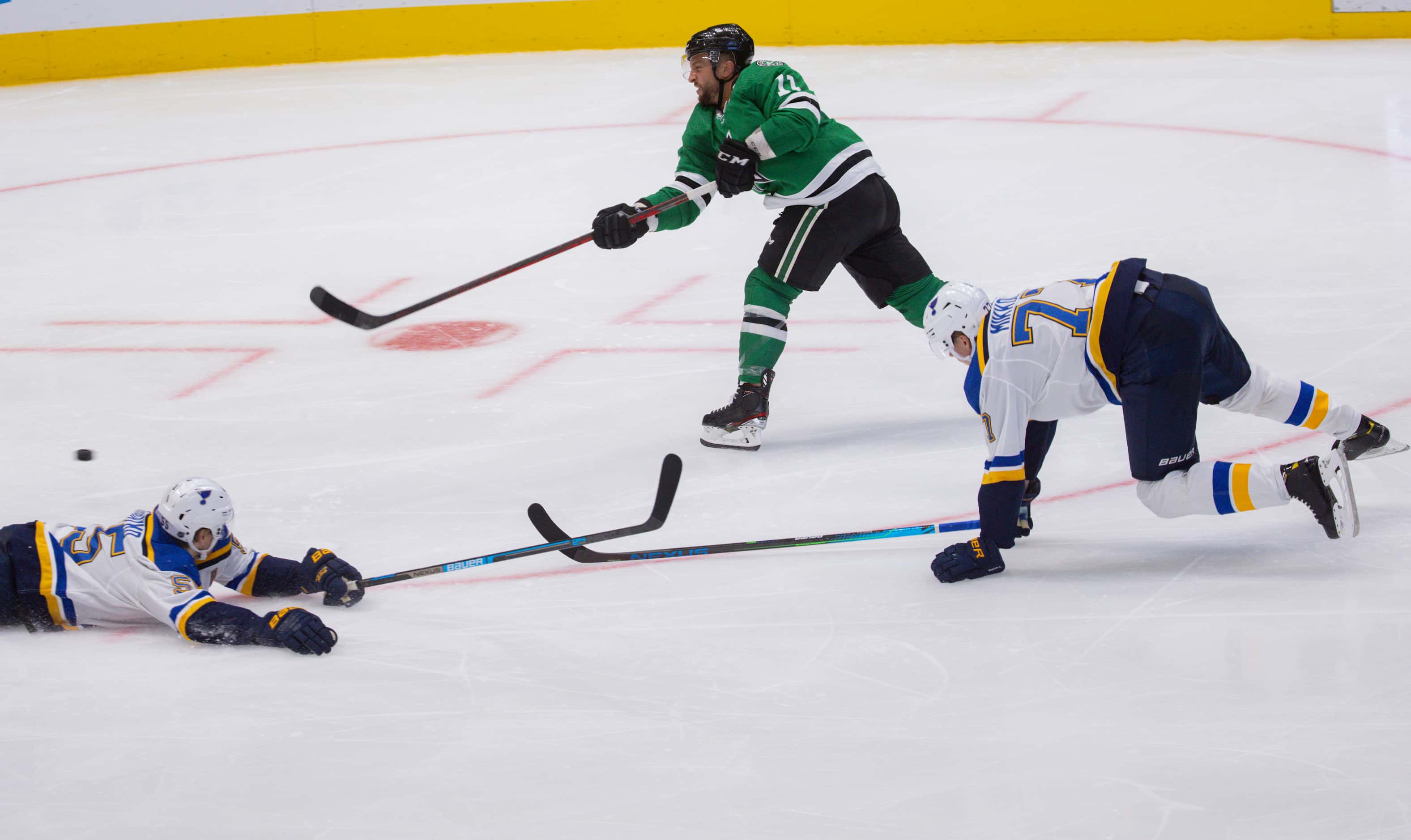 Dallas Stars center Luke Glendening (11) scores a goal during the third period of a Dallas...