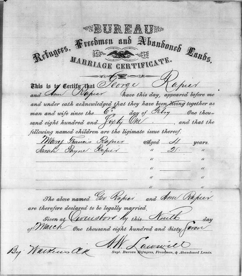 
A marriage certificate from Owensboro, Ky., recorded the union of George and Ann Rapier. 
