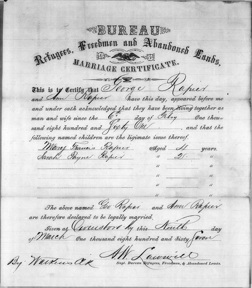 
A marriage certificate from Owensboro, Ky., recorded the union of George and Ann Rapier. 
