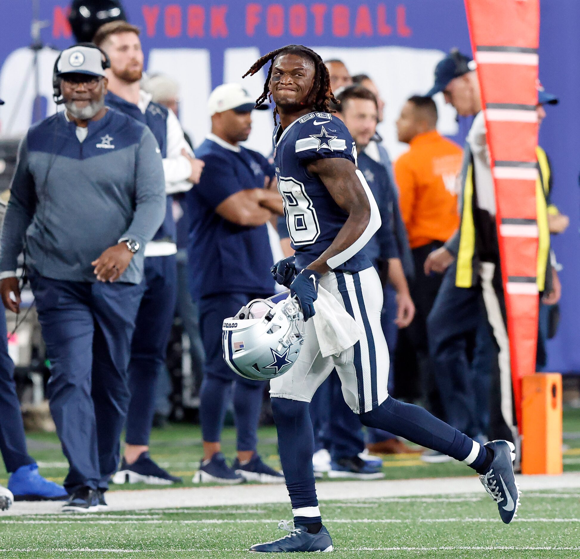 Dallas Cowboys wide receiver CeeDee Lamb (88) reacts to missing a second quarter pass...