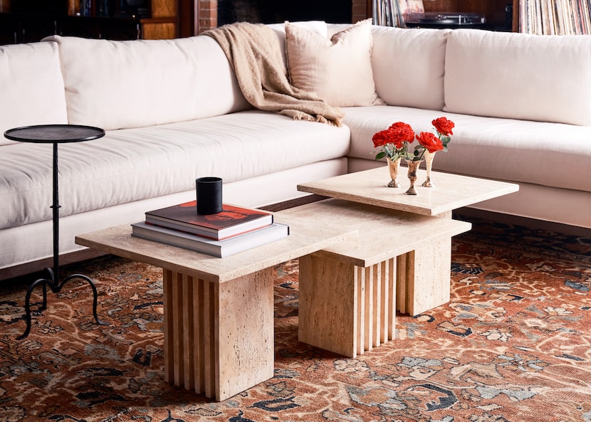 White sofa and patterned rug