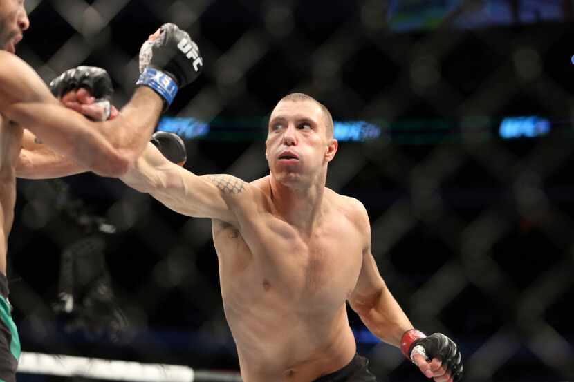 James Vick celebrates a win over Marco Polo Reyes in a mixed martial arts bout at UFC 211 on...