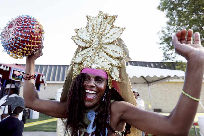 Isis Brantley, dressed as an African goddess, participated in the opening ceremony during...