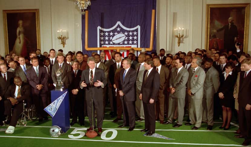 WASHINGTON, MARCH 6--AT MIDFIELD--President Clinton, standing on the '50 yard line' of a...