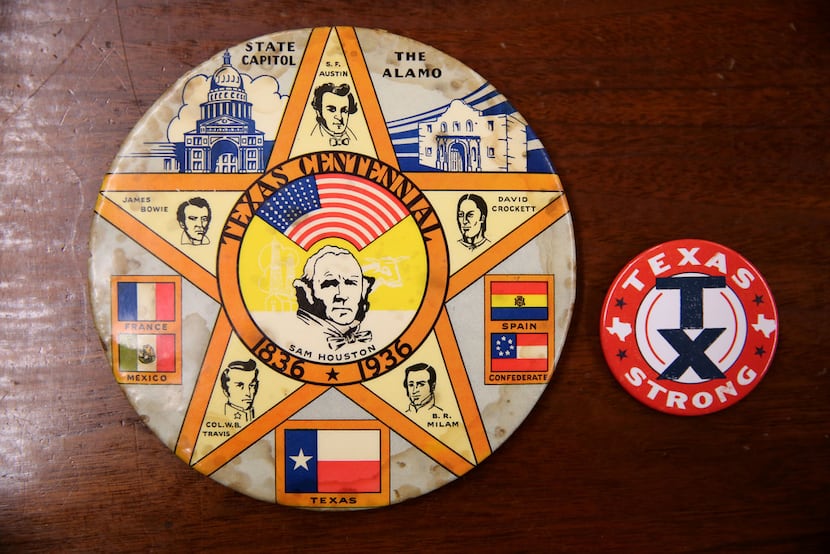 A large commemorative button from the Texas Centennial Exposition in 1936, with the 2017...