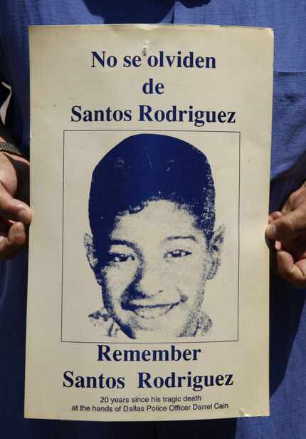 A 20-year old poster remembering the death of Santos Rodriguez, photographed July 5, 2013.