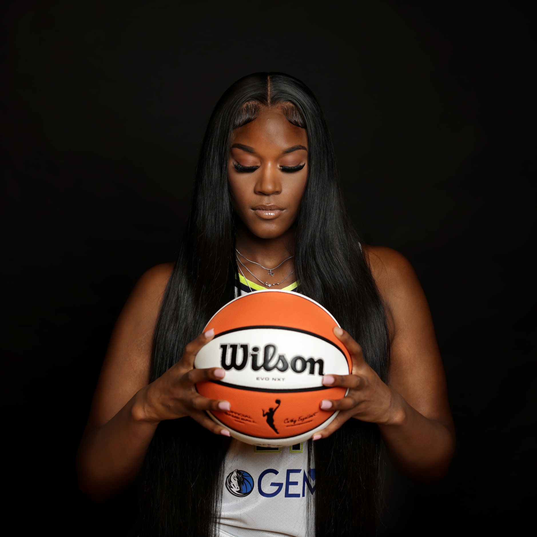 #21 Kalani Brown with The Dallas Wings poses for a photograph at College Park Center in...