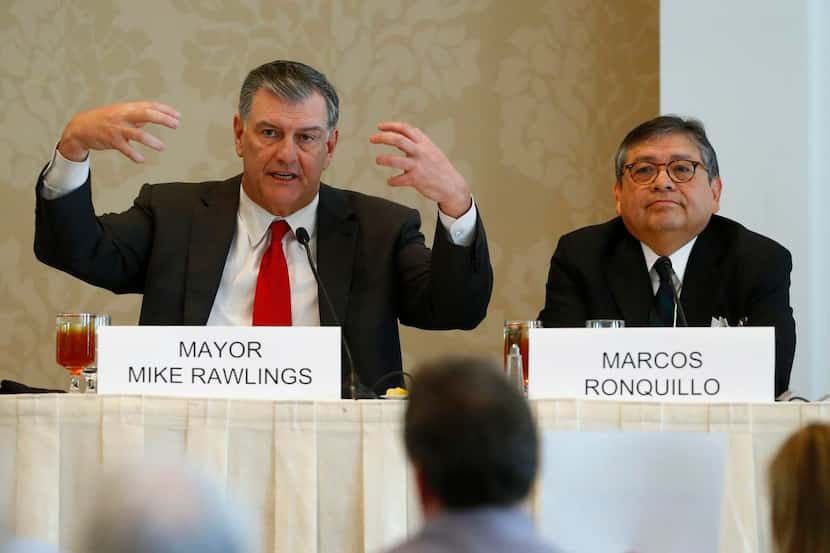 
Mayor Mike Rawlings, debating Marcos Ronquillo last month, says says he’s gained clarity...