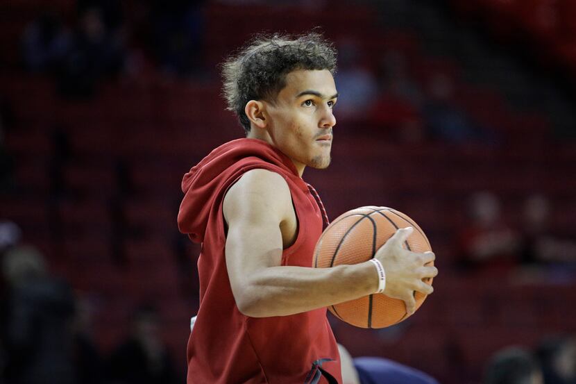 NORMAN, OK - FEBRUARY 05: Trae Young of the Oklahoma Sooners warms up before the game...