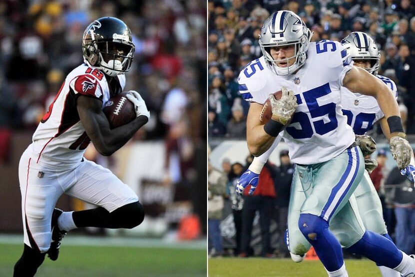 Falcons wide receiver Calvin Ridley (left) and Cowboys linebacker Leighton Vander Esch.