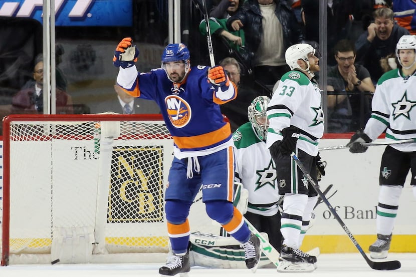 NEW YORK, NY - JANUARY 03:  Cal Clutterbuck #15 of the New York Islanders scores his second...