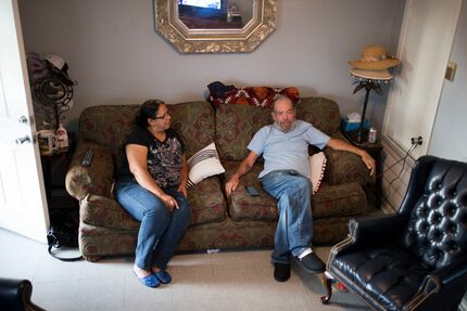 Ansalmo Trevino (right), and his wife Teresa Trevino, watch the Toronto vs Rangers game on...