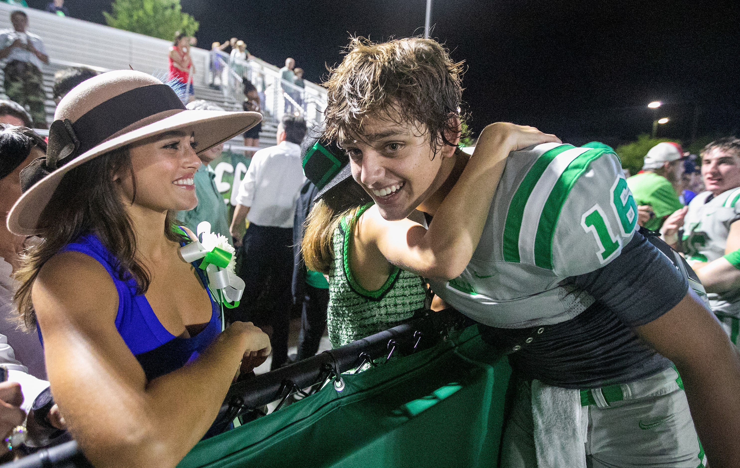 Arch Manning greets his friends and adoring fans after Newman High School defeated Riverside...