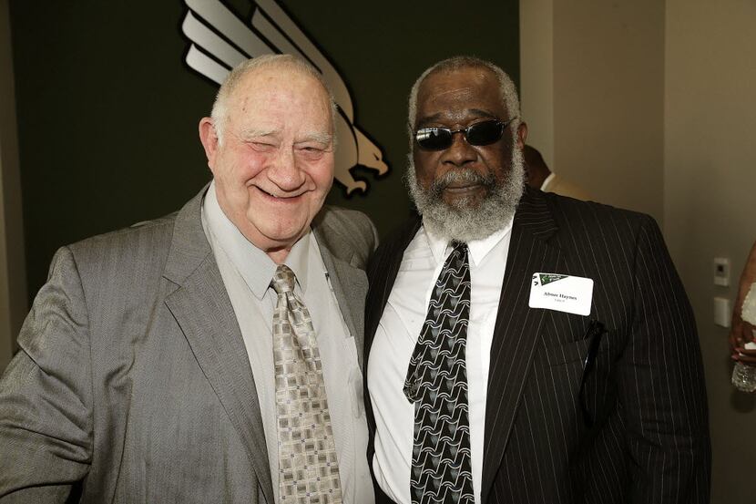 Bill Carrico (left) and Abner Haynes were among those on the North Texas Mean Green 100 year...