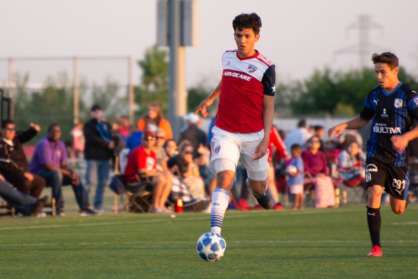 Nathn Toledo passes back to his goalkeeper against Queretaro in the 2019 Dallas Cup Super...