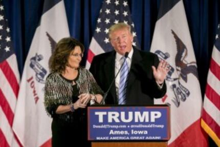  Former Alaska Gov. Sarah Palin endorsed Donald Trump during his campaign event Tuesday at...