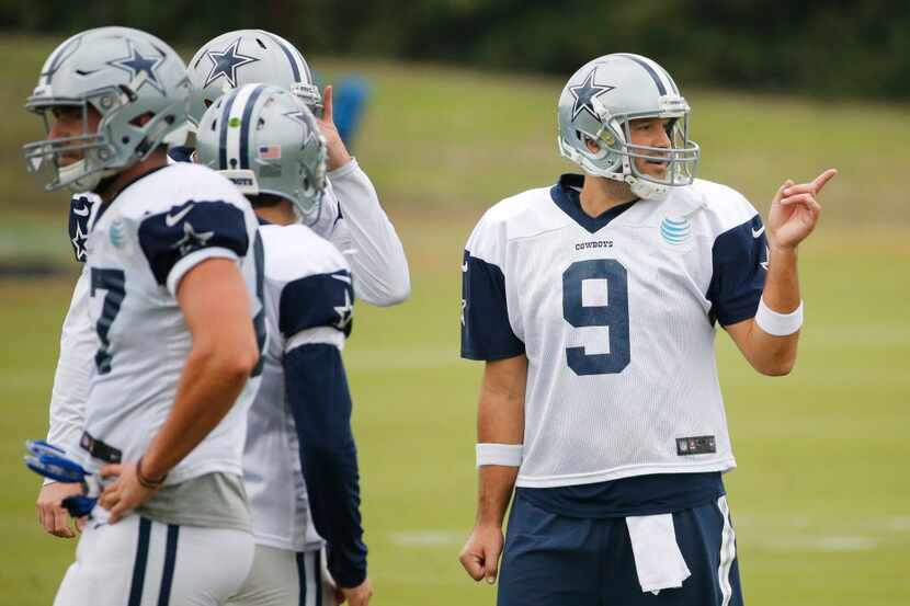 Dallas Cowboys quarterback Tony Romo (9) is pictured during Dallas Cowboys practice at...