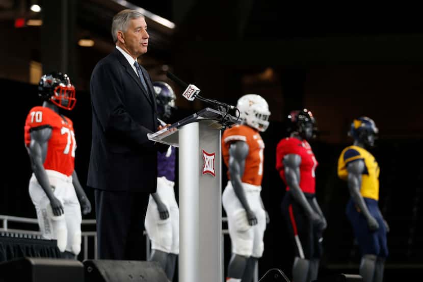 Big 12 Commissioner Bob Bowlsby speaks during Big 12 Football Media Days in the Ford Center...
